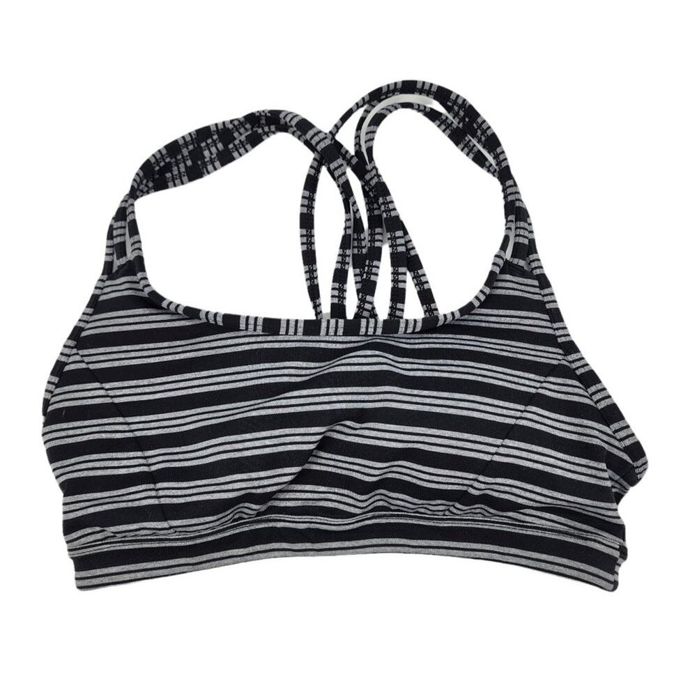Athleta Black and Gray Striped Strappy Criss Cross Sports Bra Size XS
